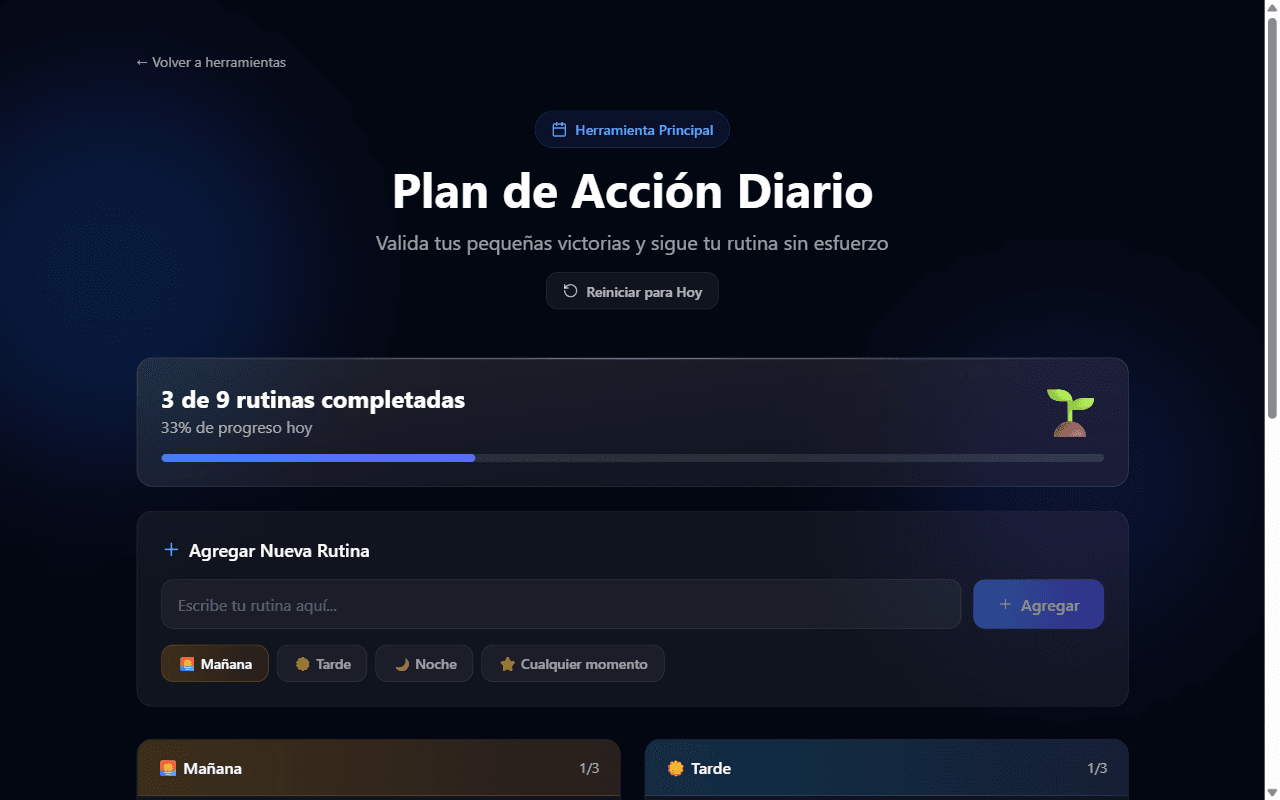 Plan de Acción Diario — vista desktop