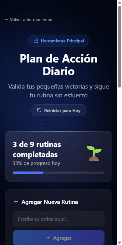 Plan de Acción Diario — vista móvil